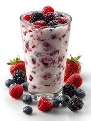 Mixed berries yogurt drink on white background