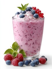 Mixed berries yogurt drink on white background