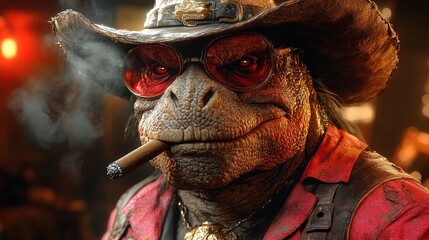 ankylosaurus wore a rebel outlaw hat and smoking a big cigar