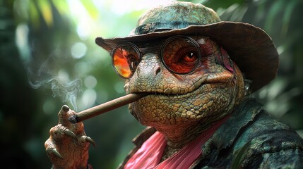 ankylosaurus wore a rebel outlaw hat and smoking a big cigar