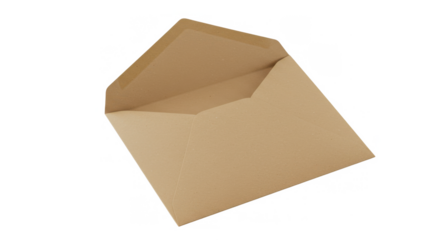 Open brown envelope for mailing or storage on white background  