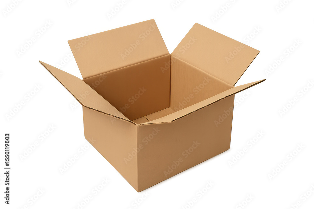 Poster empty open cardboard box isolated on a transparent background, providing a versatile option for ship