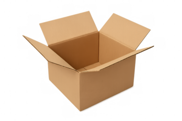 Empty open cardboard box isolated on a transparent background, providing a versatile option for shipping, packaging, and storage needs