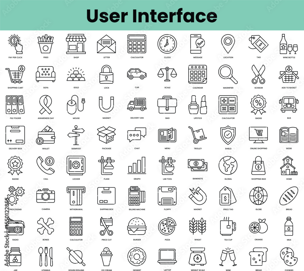 Poster set of user interface icons. linear style icon bundle. vector illustration