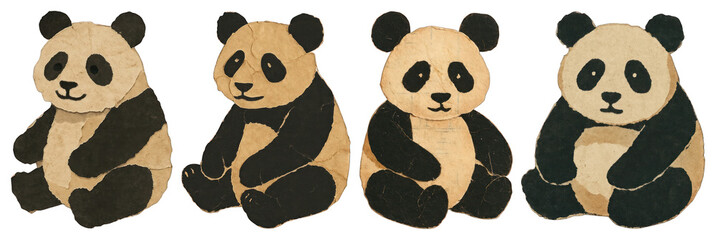 Obraz premium PNG Cute handcrafted panda art, element set on transparent background