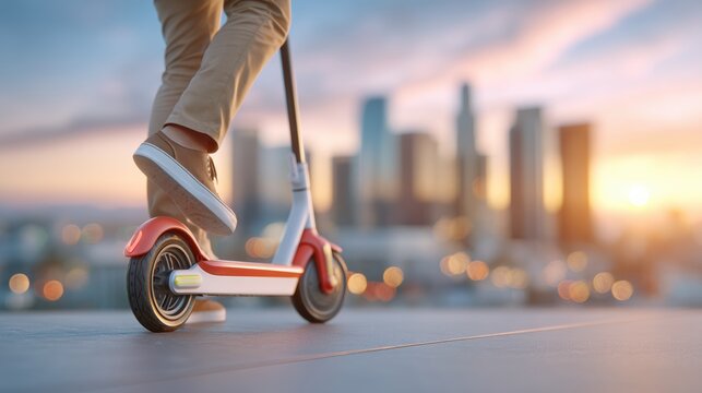 Urban transformation commuters embrace electric scooters at dusk