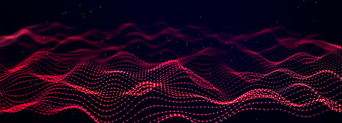 Abstract polygonal space with connecting dots and lines. Dark background. Connection structure. 3d Widescreen