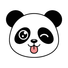 Kawaii Panda Face Vector – Cute Winking with tongue out Cartoon for Animal Stickers, Eco Campaigns, Zoo Posters, and Kids Products
