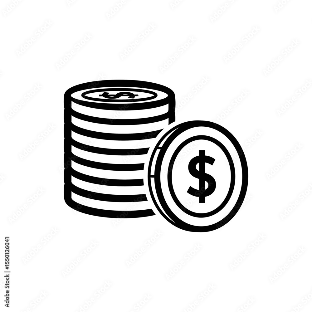 Poster stacked coins icon representing currency in simple black design