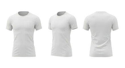 A clean, white t-shirt displayed from multiple angles, showcasing its design and fit against a neutral background