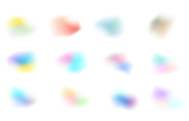Collection of colorful abstract gradient blur vector elements with transparent background, ideal for UI design, digital overlays, and creative composition accents