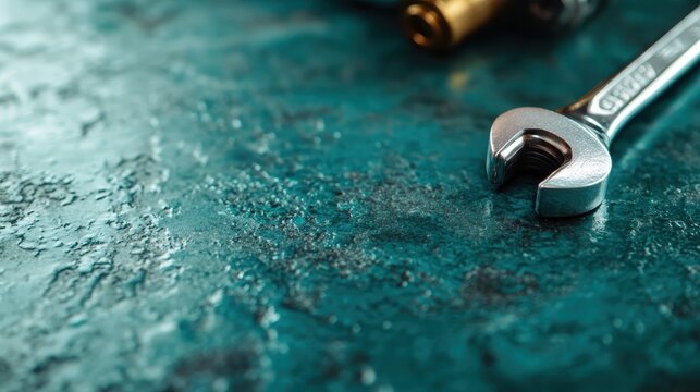 A close-up of a shiny metal wrench on a unique textured surface, showcasing craftsmanship and the importance of tools in DIY projects or mechanical work.