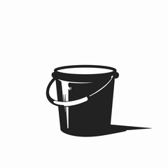 Black plastic bucket with metal handle. Simple bucket design for carrying liquids or solids. This bucket image is ideal for construction or repair projects, adding a practical touch to your designs.