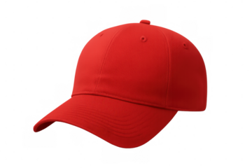 Classic red baseball cap isolated on transparent background, ideal for showcasing designs and logos
