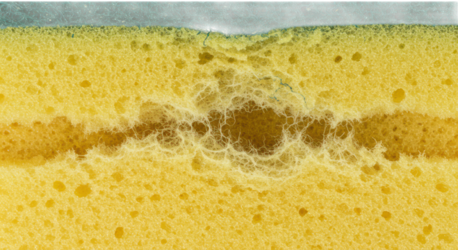 Foam texture with yellow layers and bubbles in abstract style  