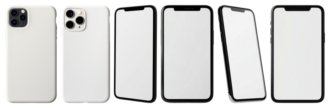PNG Sleek modern smartphone cases displayed, element set on transparent background