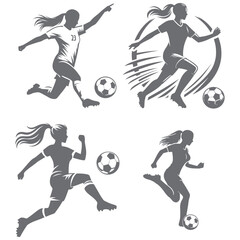 female soccer player vector silhouettes.