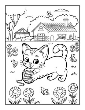 vector illustration of a cat coloring pages