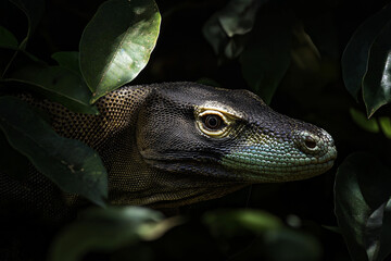 Komodo Dragon Hiding in Jungle Shadows