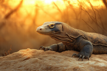 Calm Komodo Dragon on Sun-Warmed Rock Surface
