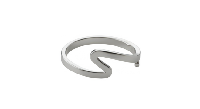 Unique silver ring with curved design and modern minimalistic style  