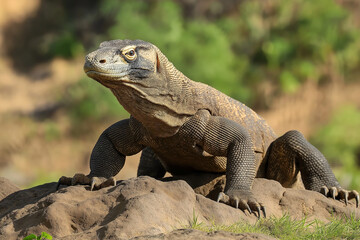 Wild Komodo Dragon Extending Its Limbs on Earth