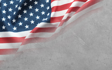 American flag on grey wall