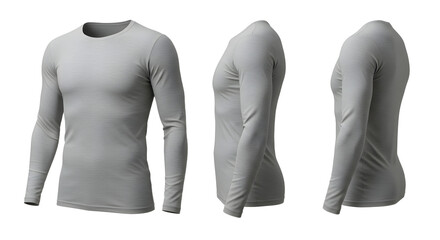 Gray long-sleeve shirt displayed from multiple angles against a clean background, highlighting fabric texture and fit