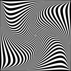 Whirl Rotation Motion and 3D Illusion in Abstract Op Art Design. Striped Lines Pattern. 