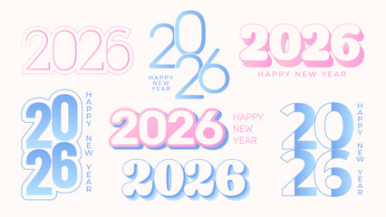 2026 Happy New Year number design in pastel colors. Modern symbols for calendars, posters, cards. Vector illustration