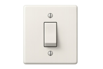 White light switch closeup, symbolizing power management and electricity conservation against clean background