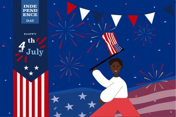 4th of July Celebration with Fireworks and American Flag