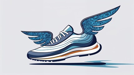 Stylish running shoe with wings design captures the essence of speed and freedom in a unique illustration