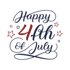 Happy 4th of July Text Design Red Blue Stars July 4th