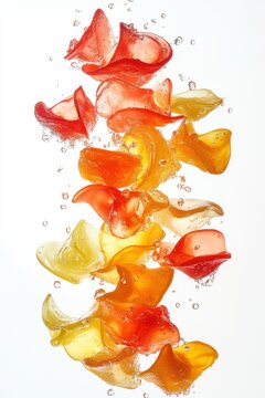 khanom look choop flying with glossy fruit shape jelly, isolated on white background