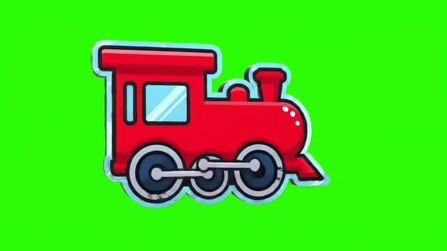 Cartoon Train Isolated on Green Screen Background