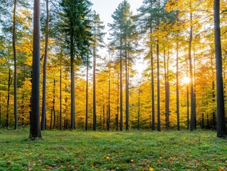 Fototapeta premium Autumn forest, golden hour