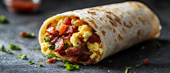 Breakfast Burrito with Scrambled Eggs, Bacon, and Cheese