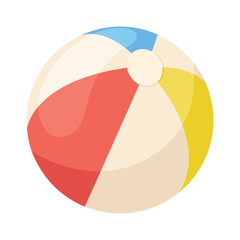 Beach ball. Inflatable ball for playing in swimming pool and on vacation. Red white children's toy. Vector illustration of beach ball on transparent background.