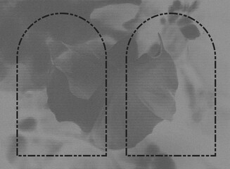 Fotografia em preto e branco com arte em formato de arco tracejado. Arte para criação de design...