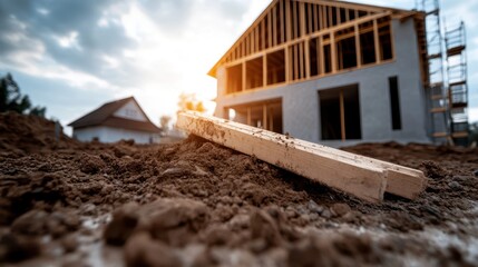 Obraz premium A modern house under construction at a building site shows the craftsmanship and dedication involved in creating living spaces, symbolizing progress and development.