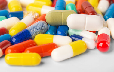 scientific approach many colored tablets close up