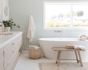 Modern, bright bathroom with a light, airy aesthetic
