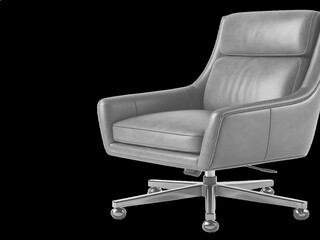 Elegant gray leather office chair isolated on a black background showcasing luxurious design