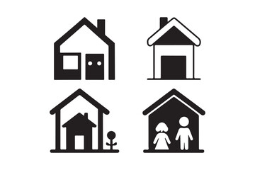 Minimal Home Icon Collection with Family and Shelter Symbols