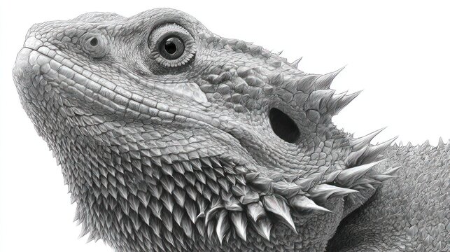 Close-up grayscale lizard head