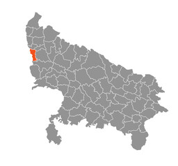 Gautam Buddh Nagar (Noida) District Highlighted in Uttar Pradesh State Map of India