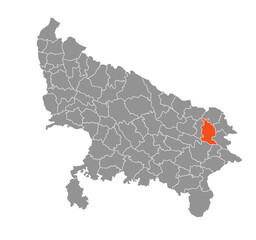 Gorakhpur District Highlighted in Uttar Pradesh State Map of India