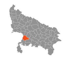 Jalaun District Highlighted in Uttar Pradesh State Map of India