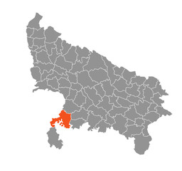 Jhansi District Highlighted in Uttar Pradesh State Map of India